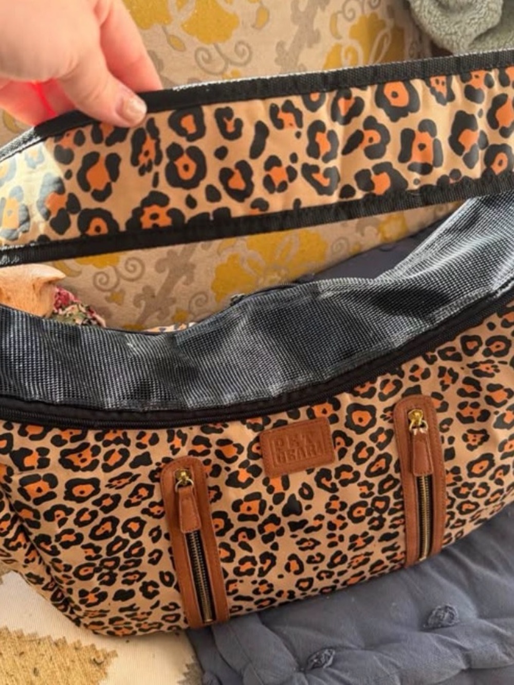 Pet Gear leopard pet carrier in Tan and Brown with Black Trim